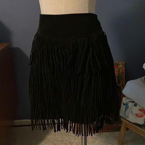 Western Suede Fringe Mini Skirt